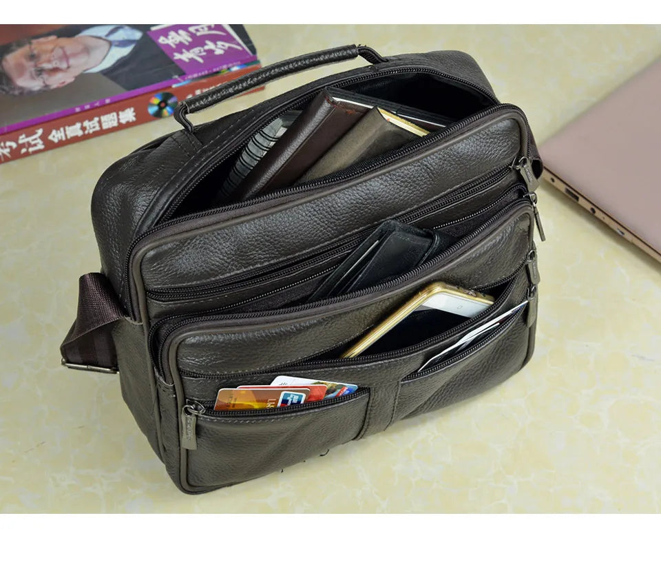 New Arrival Men Shoulder Bag Men's Genuine Leather Messenger Bag Boy Coffee Middle Size Handbags Tote Natural Skin Men Briefcase