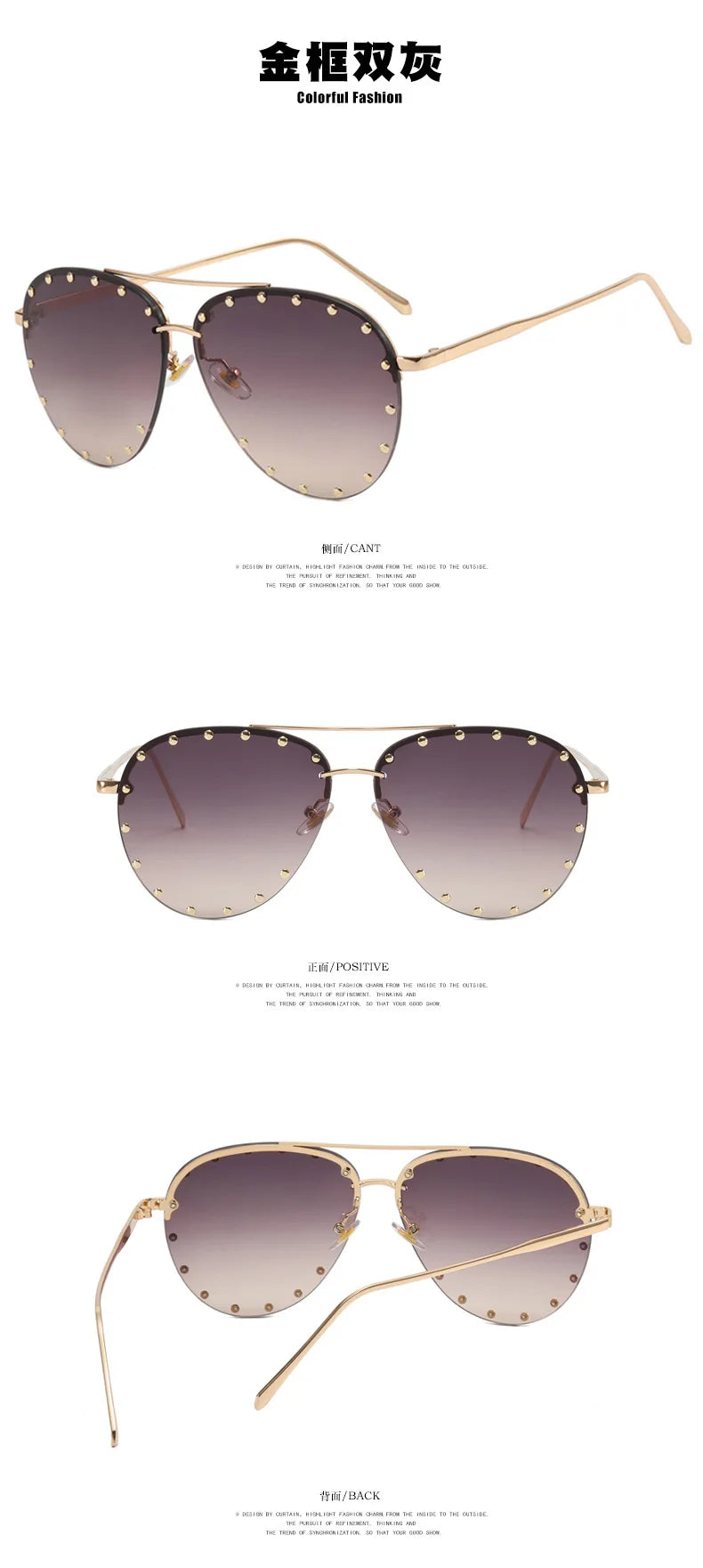 DOHOHDO New Ladies Metal Rivet Pilot Sunglasses Women Luxury Personality Glasses Cool Eyewear Shades Lady Oculos De Sol UV400