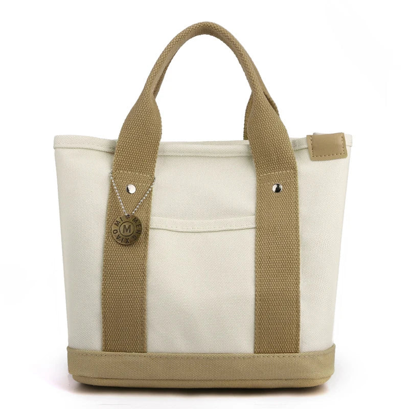 Canvas Tote Bag Portable Large Capacity Leisure Lunch Bento Bucket Bag Multi-divided Handbag