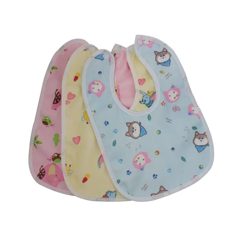 3pcs Baby Cartoon Snap Waterproof Bib Super Soft Baby Bib Newborn Crystal Velvet Saliva Towel