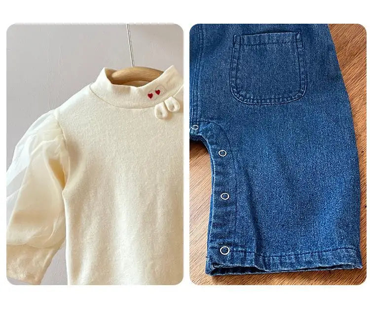 2025 Autumn New Baby Girls Cute Rabbit Ears Denim Overalls Solid Infant Sleeveless Jumpsuit Toddler Casual Strap Jean Trousers
