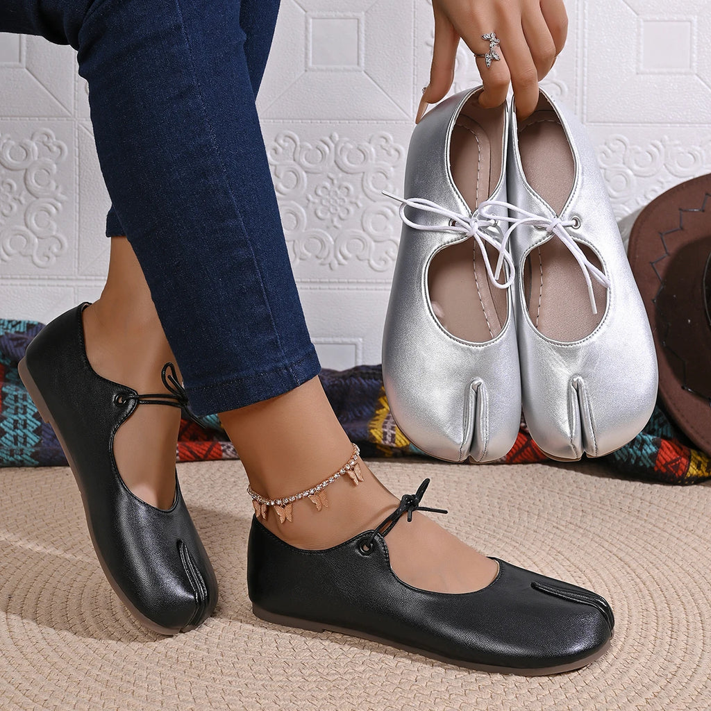 Fashion Soft Leather Split Toe Women Tabi Ballet Flats Spring Autumn Comfortable Walking Lazy Loafers Casual Girls Dance Shoes