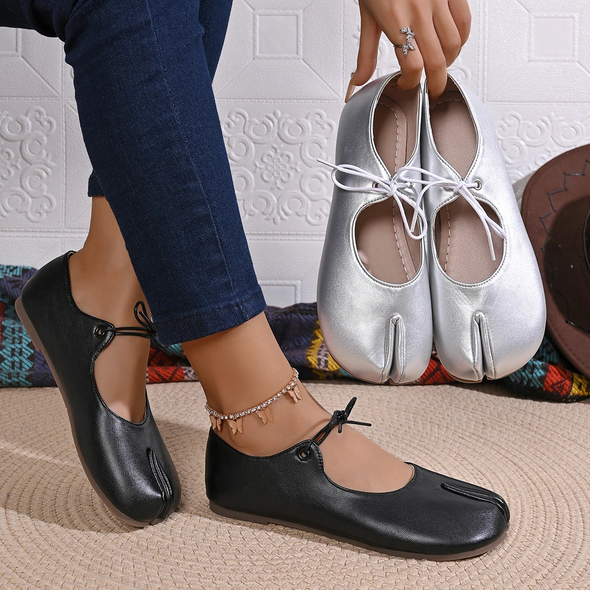Fashion Soft Leather Split Toe Women Tabi Ballet Flats Spring Autumn Comfortable Walking Lazy Loafers Casual Girls Dance Shoes