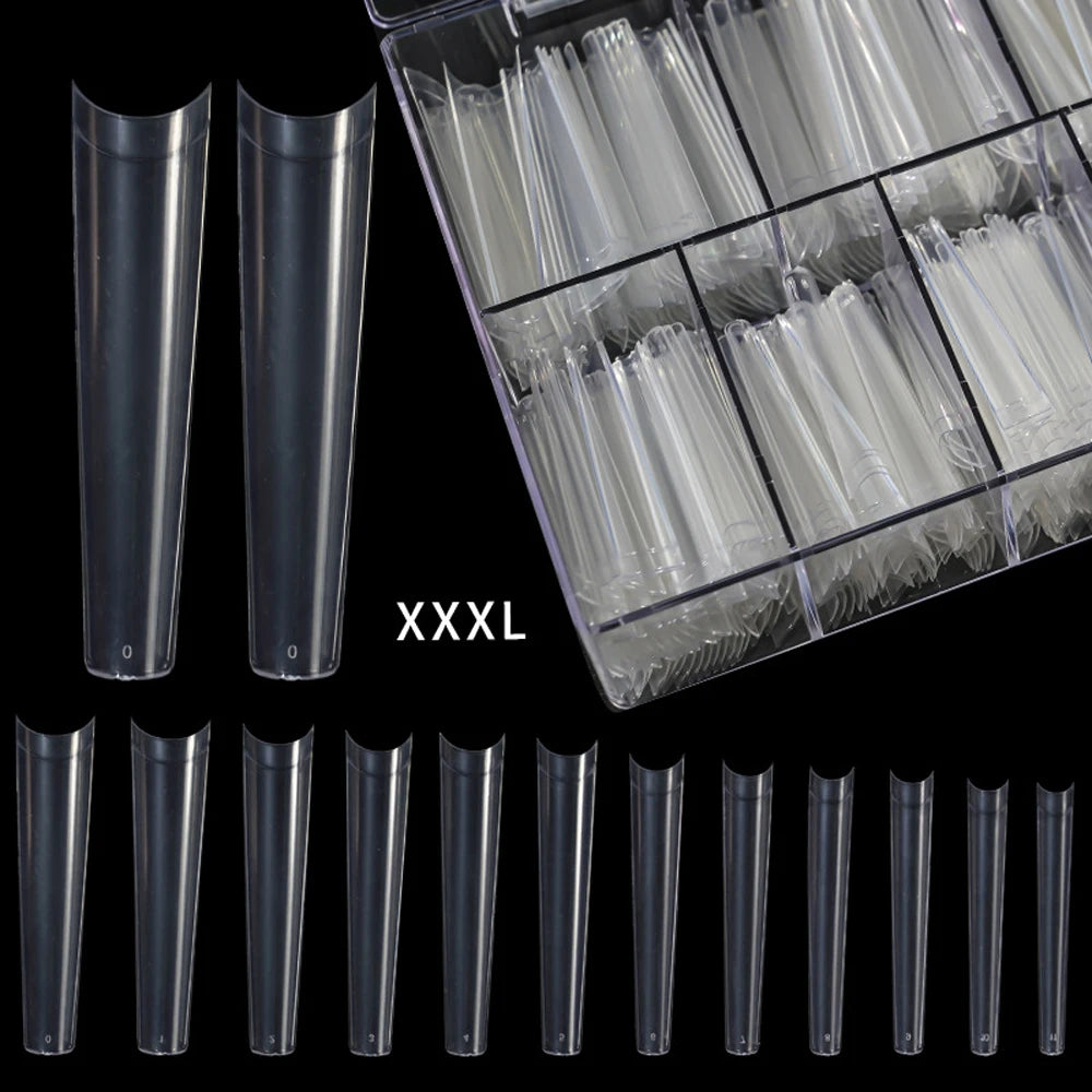 240Pcs 3XL Extra Long Coffin False Nails NO C-Curve Transparent Nail Tip 12 Size Half Cover Acrylic Nails Tips For Manicure Tool