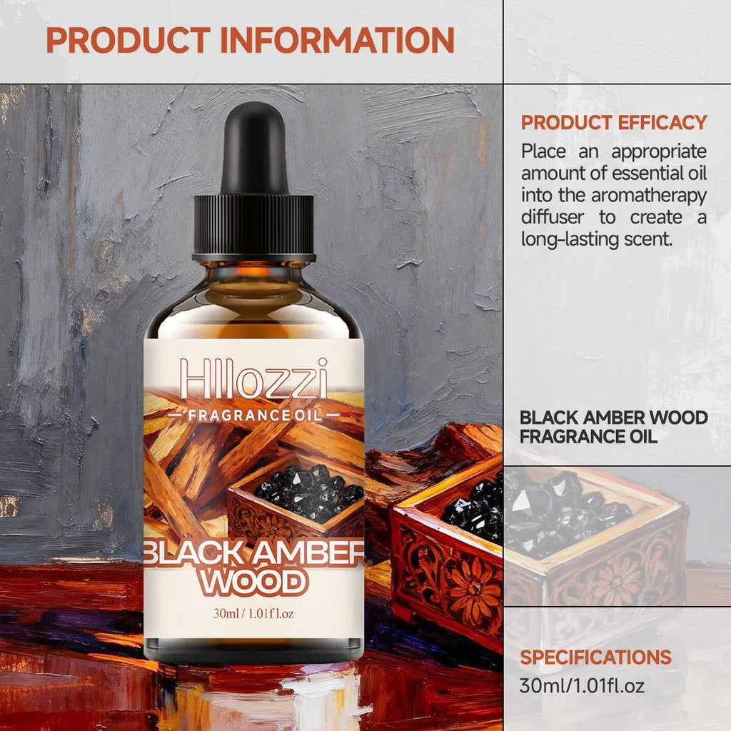 BLACK AMBER WOOD FRAGRANCE OIL Fragrance oil suitable for aroma diffusers, humidifiers, car air fresheners, and candle making