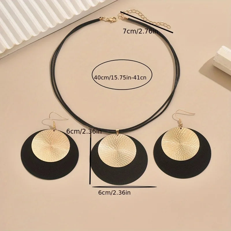 European and American Hip-hop Retro Circle Pendant Necklace Earrings Women Fashion Elegant Exaggerated Party Jewelry Gift