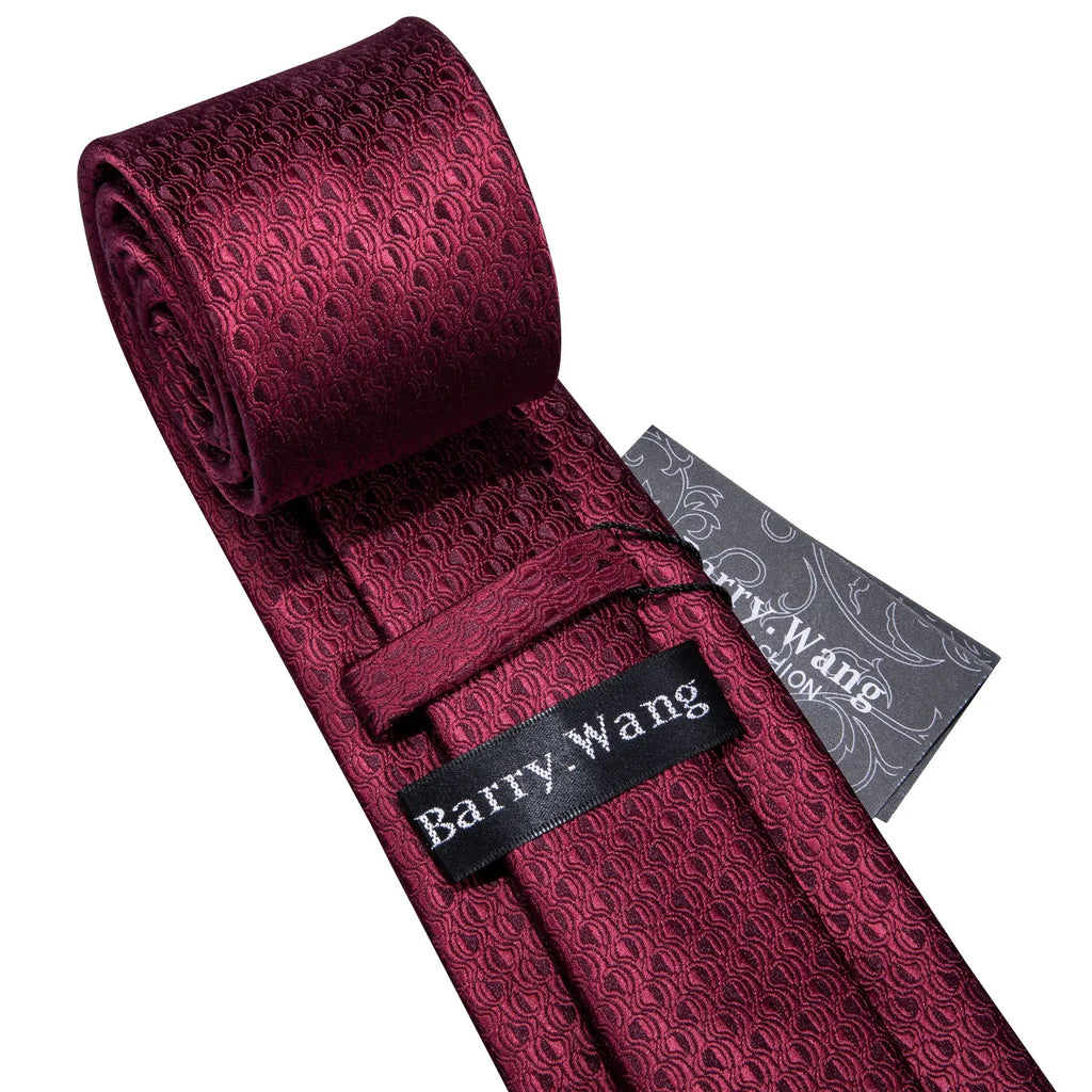 Burgundy Mens Tie Hanky Cufflinks Brooch Set Jacquard Red Wine Maroon Necktie Collar Pin For Male Wedding Events