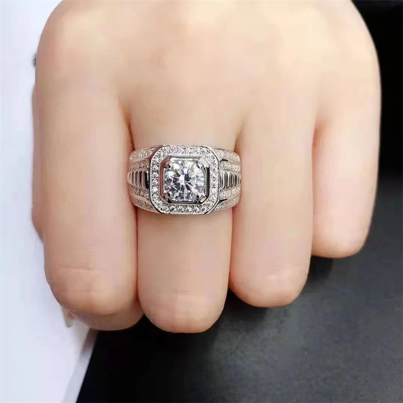 1ct Moissanite Men's Ring 925 Silver Beautiful Firecolour Diamond Substitute luxury wedding rings for Couples 2023