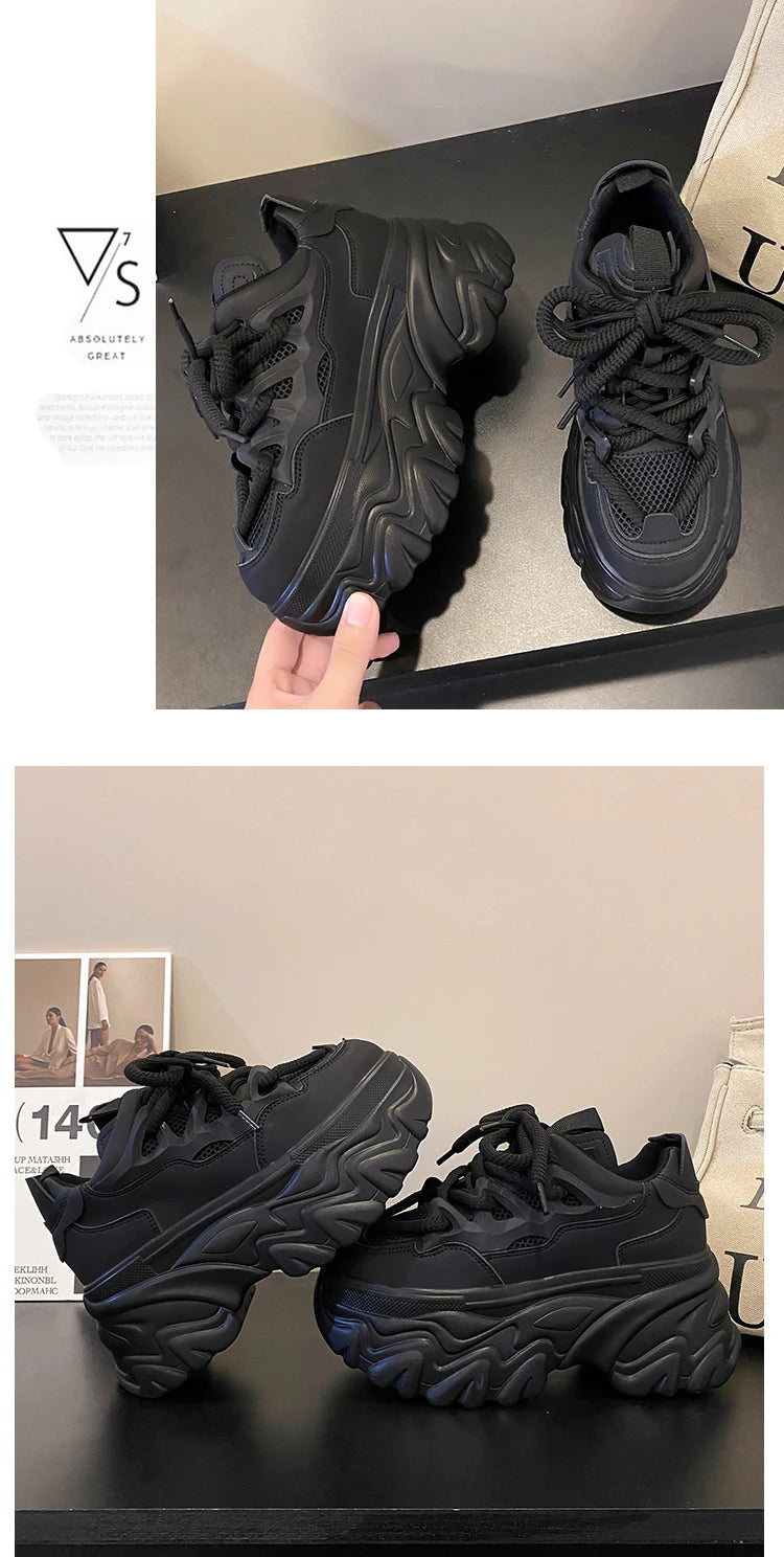 Women Platform Casual Breathable Mesh Shoes 2025 New Summer Chunky Sneakers 8.5CM Wedges Hidden Heels Hollow Leisure Shoes Woman
