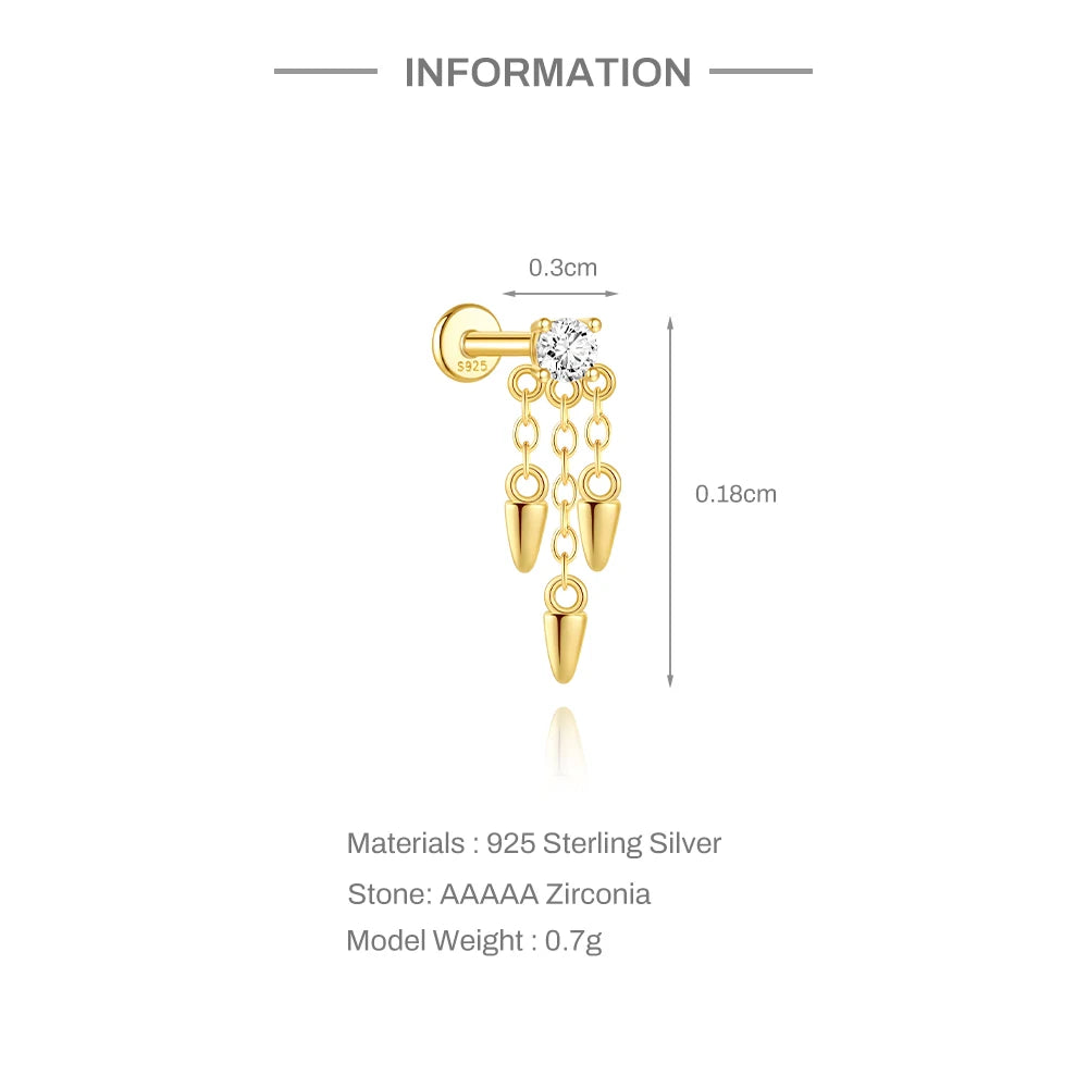 CANNER 1PC Tassel Chain Star Moon 925 Sterling Silver Flat Head Piercing Earring For Woman Ins 14K Gold Plated Dainty Jewelry