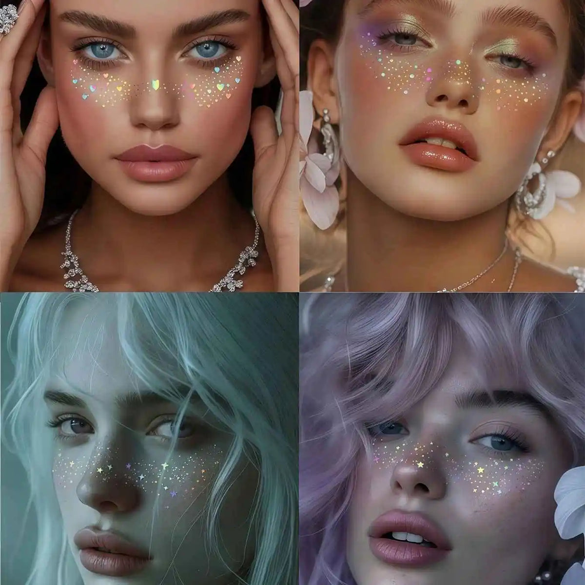 1pcs Metallic Glitter Star Tattoo Face Stickers, Glitter Freckles Holographic Stickers Heart Freckle Waterproof Face Decorations