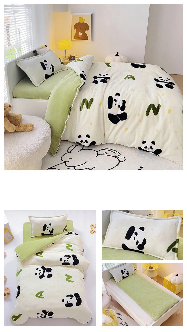 Baby Cartoon Print Bedding Set Duvet Covers Pillowcases Set Autumn Winter Warm Suede Bedclothes Bed Linen CP29