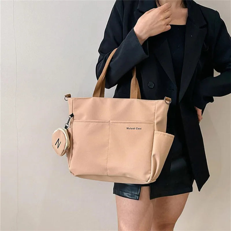 Oxford Design Double Sided Pocket Tote Bag Teen Women Large Capacity Handbag Single Shoulder Crossbody Bag with Round Coin Purse
