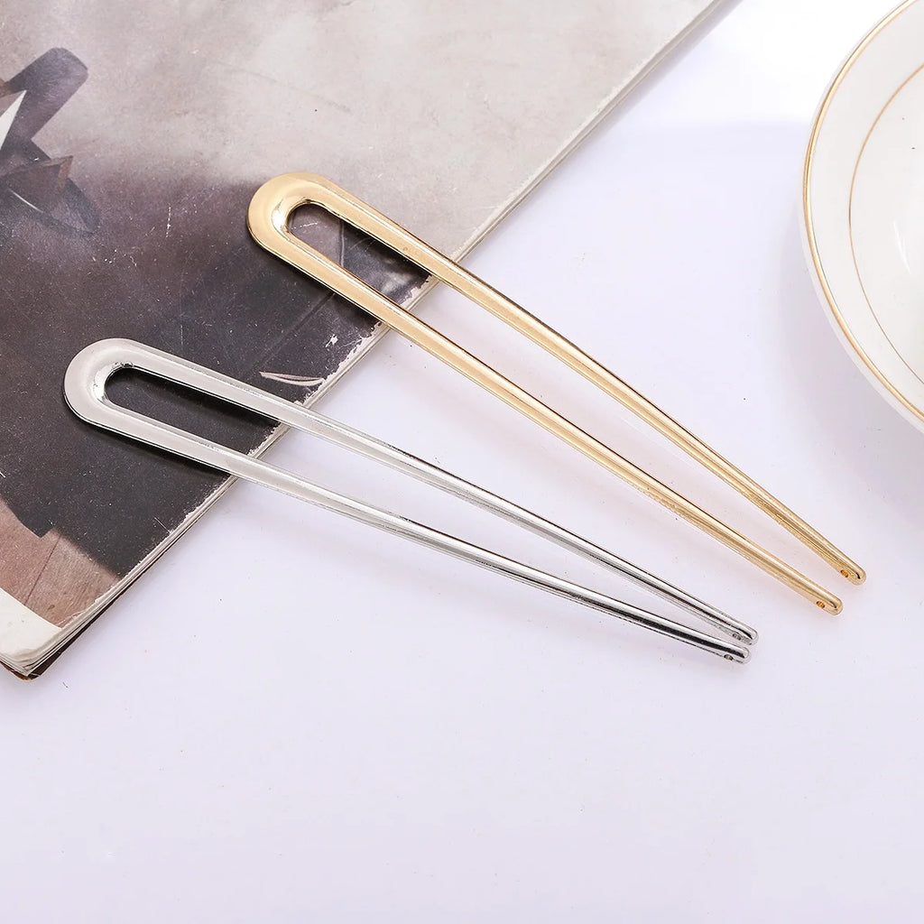 15 cm U-förmige Haargabel, elegant, gold-silberfarben, Legierung, für langes, dickes Haar, französische Haarnadel, Haarstab, Damen-Mädchen-Haaraccessoires
