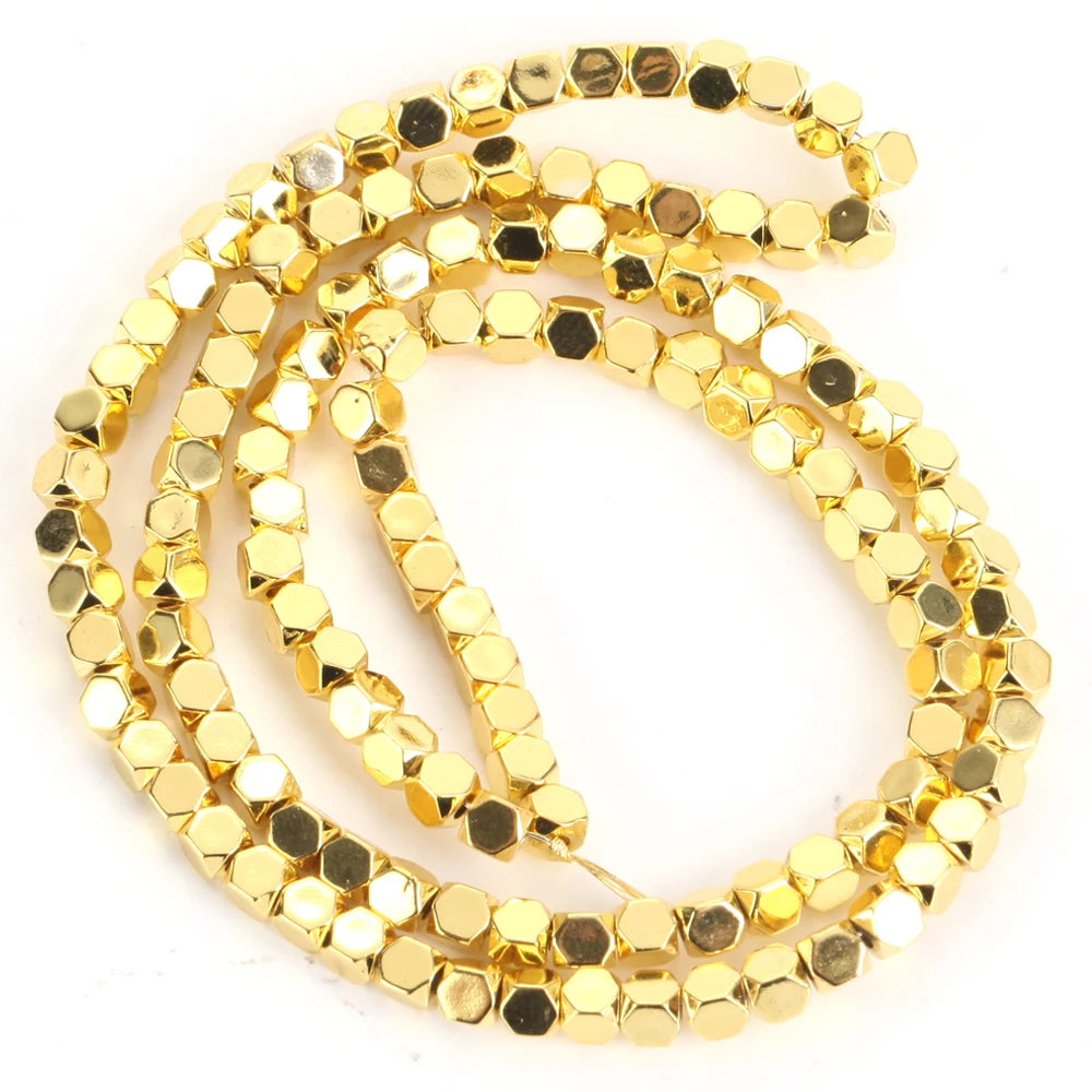 2/3/4mm Faceted Square Cube Plated KC Golds Colorful Hematite Natural Stone Spacer Loose Beads For Jewelry Making Diy Bracelet