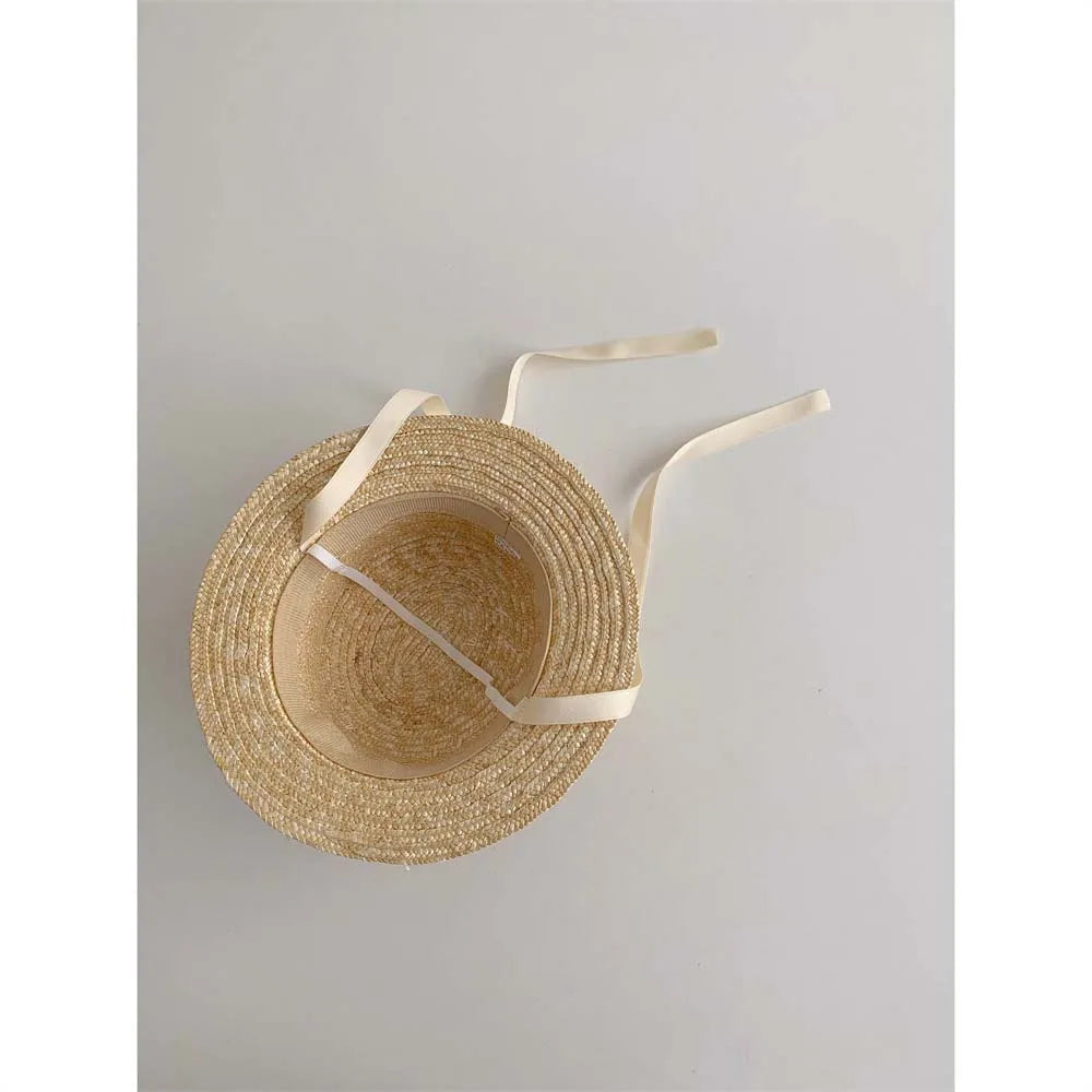 2025 Summer Kids Sun Hat Bag Printcess Bow Girls Panama Caps Kids Sun Protection Beach Straw Hat Bag