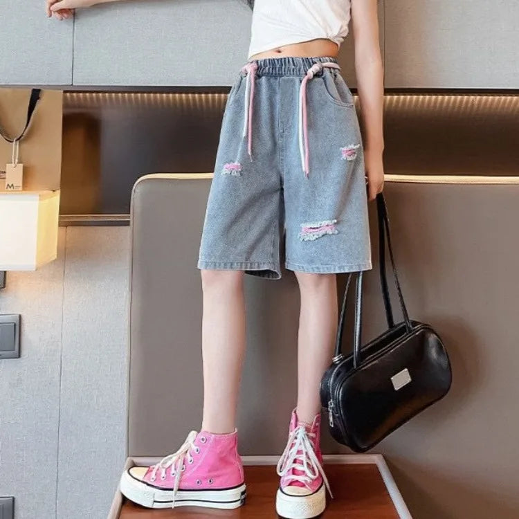 Kids' Lightweight Denim Shorts 2026 Summer Trendy Casual Outdoor Shorts for Girls Breathable Stretchy Streetwear Jeans