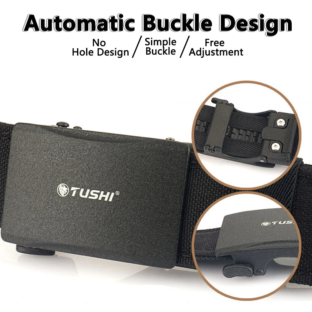 TUSHI New Stiff Tactical Belt for Men Metal Automatic Buckle Military Police Duty Belt 1100D Nylon Gun Belt Casual Girdle Male