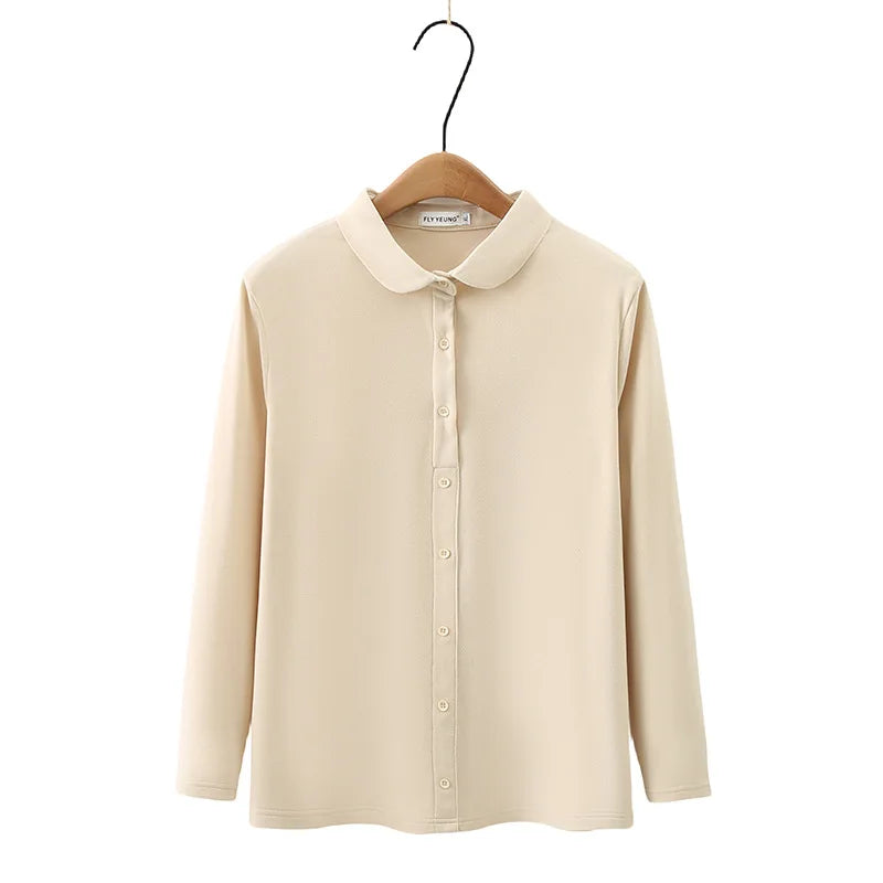 Basic Thermal Lapel Shirt for Women Casual Clothing Pullover Blouses Comfort and Warmth Tops Plus Size Autumn and Winter F5 9078