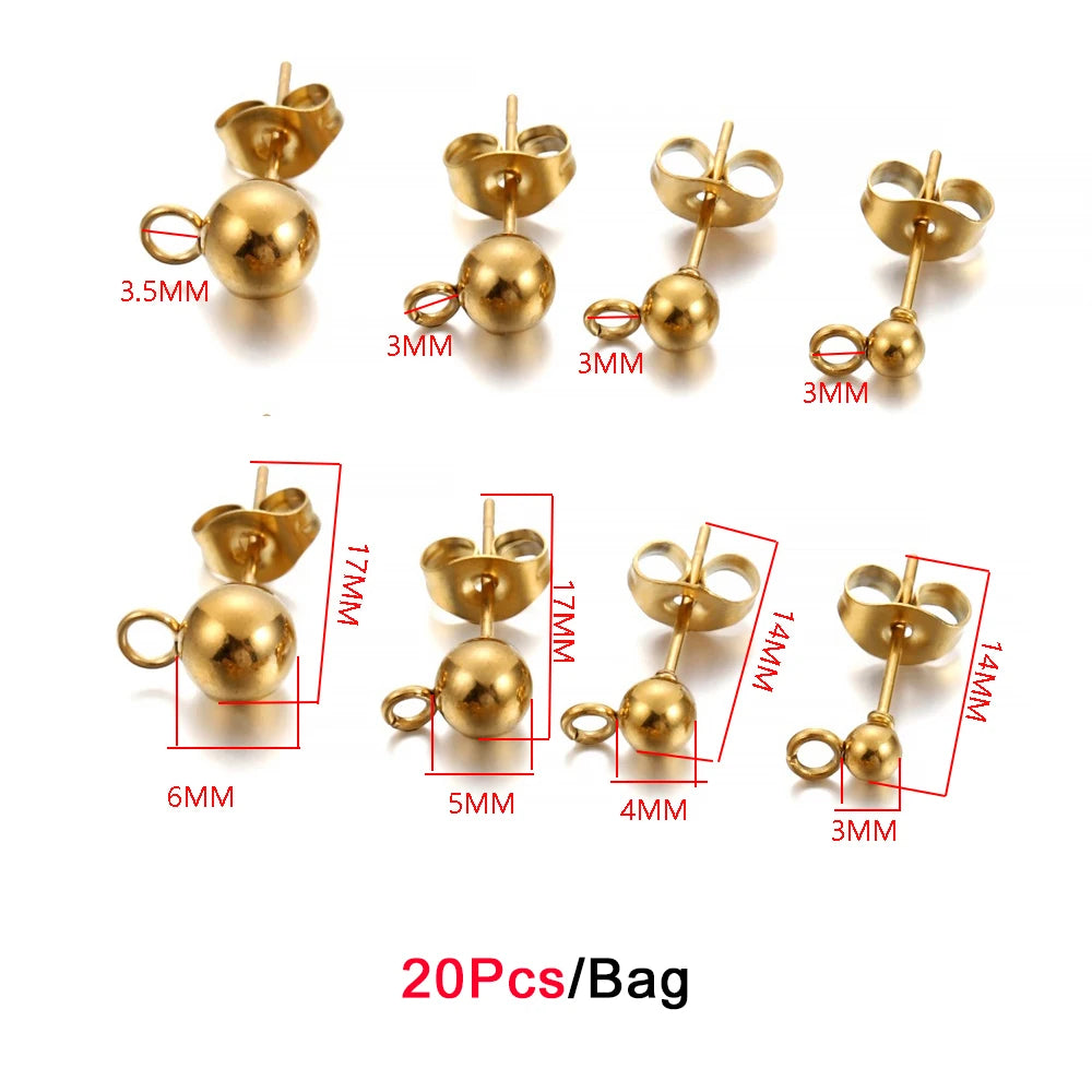 10-100 piezas/lote de bases de pendientes de acero inoxidable en blanco de 3-12mm con tapón de pendiente para hacer joyas DIY