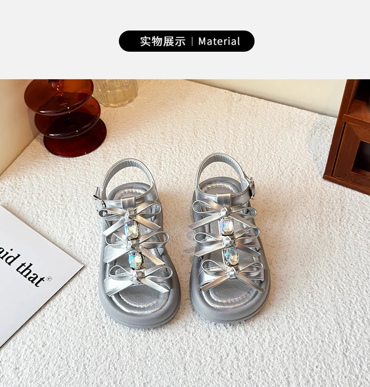 Girl Sandals Summer New Kids Fashion Hollow-out Causal Shoes Princess Versatile Sweet Bowknot Children Open-toe Beach Sandals