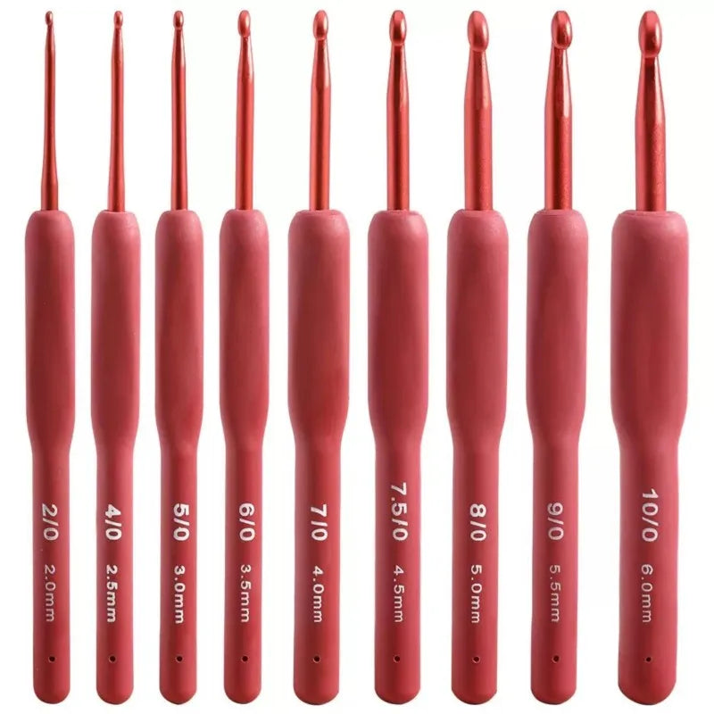 1 Set 9pcs Silicone Crochet Hooks Set Needle 2-10mm  Handle Frosted Aluminum Handmade DIY Hook Head Crochet Sweater Weaving