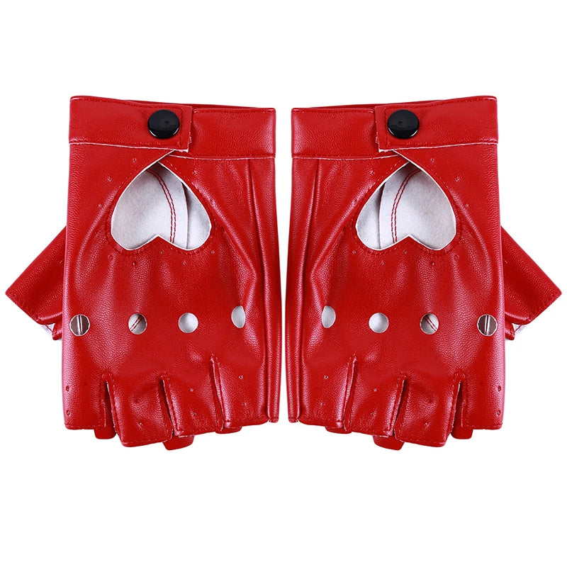 New Women Fingerless Driving PU Leather Gloves Motor Cool Rivet Sexy Disco Dancing Rock And Roll Black Red White Punk Glove