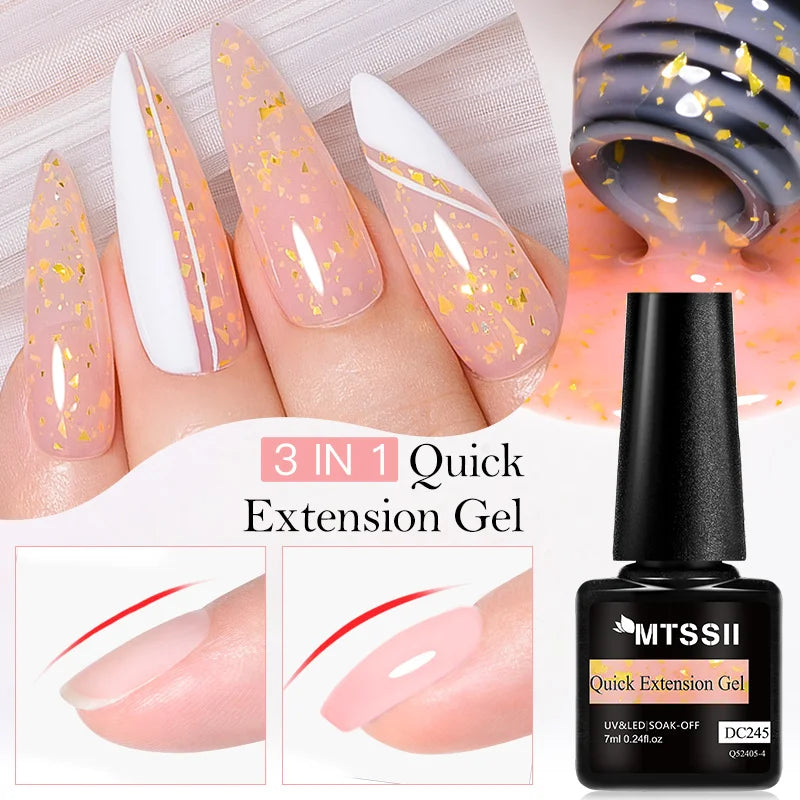 Mtssii 7ML Pink Glitter Quick Extension Gel Nagellack Rosa Goldfolien-Effekt Vernis Semi Permanent UV Gel Nagellack Hard Gel