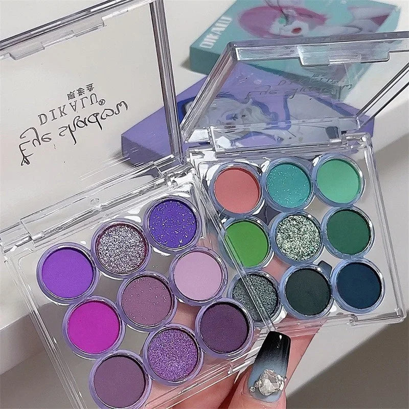 9Colors Glitter Eyeshadow Palette Smoke Purple Lace Shimmer Pearlescent Matte Acrylic Eye Shadows Palette Waterproof Eye Make Up