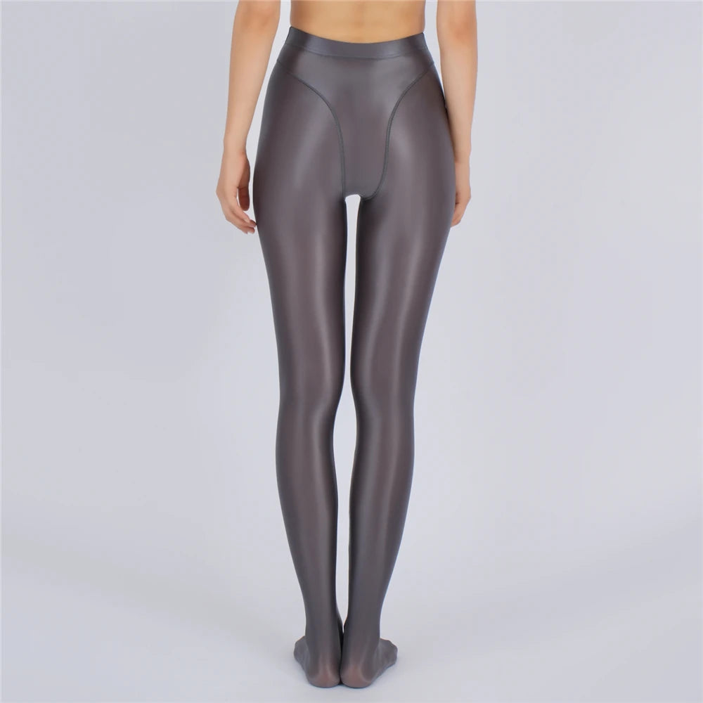 Sexy Women Thin Sheer See Through High Waist Sexy Tight Silk Shiny Pencil Pant Oil Glossy Candy Color Yoga Leggings Pants