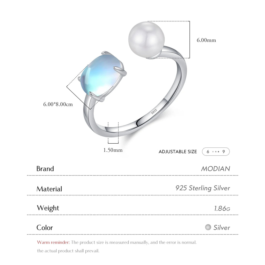 MODIAN 925 Sterling Silver Fine Jewelry Daily Accessories Charming Elegant Moonstone Crystal Pearls Adjustable Rings For Women
