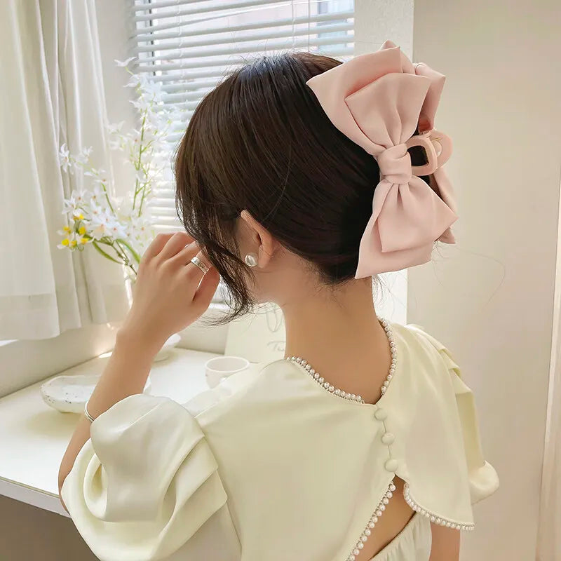 Cream Large Bow Hair Clip Claw for Women Korean Style elegant shark clip Fashion Girls Hair Clamp