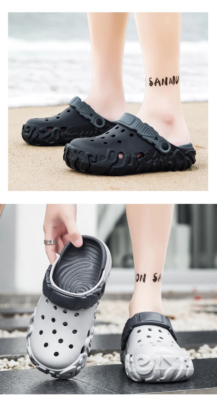 Hollow-Out Shoes for Men, Summer Outdoor Wear, Non-Slip, Wear-Resistant, Closed-Toe Sandals, Men's Beach Casual Sports Soft-Soled Slippers