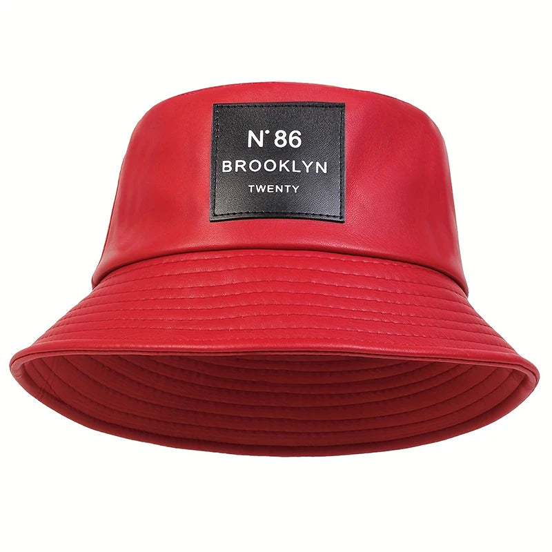 Unisex N86 Label Persönlichkeit PU Leder Fischerhüte Mützen Outdoor Freizeitkappe Sonnenhut