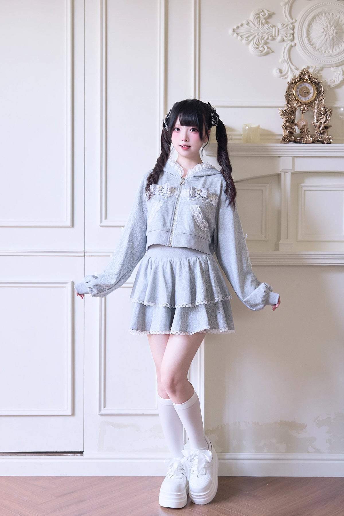Japanese Mine Sportswear Hoodie Set Female Subculture Y2K Women's Zipper Hooded Short Jacket Coat Mini Skirt Wide Leg Pants Set