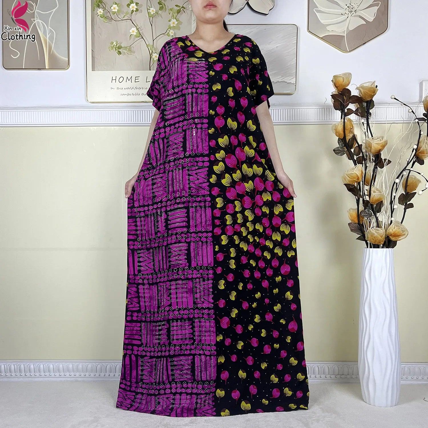 2025 New Summer Abaya Short Sleeve Dress With Big Scarf Printing Floral Loose Dress Islam Kaftan Women African Abaya Clothing