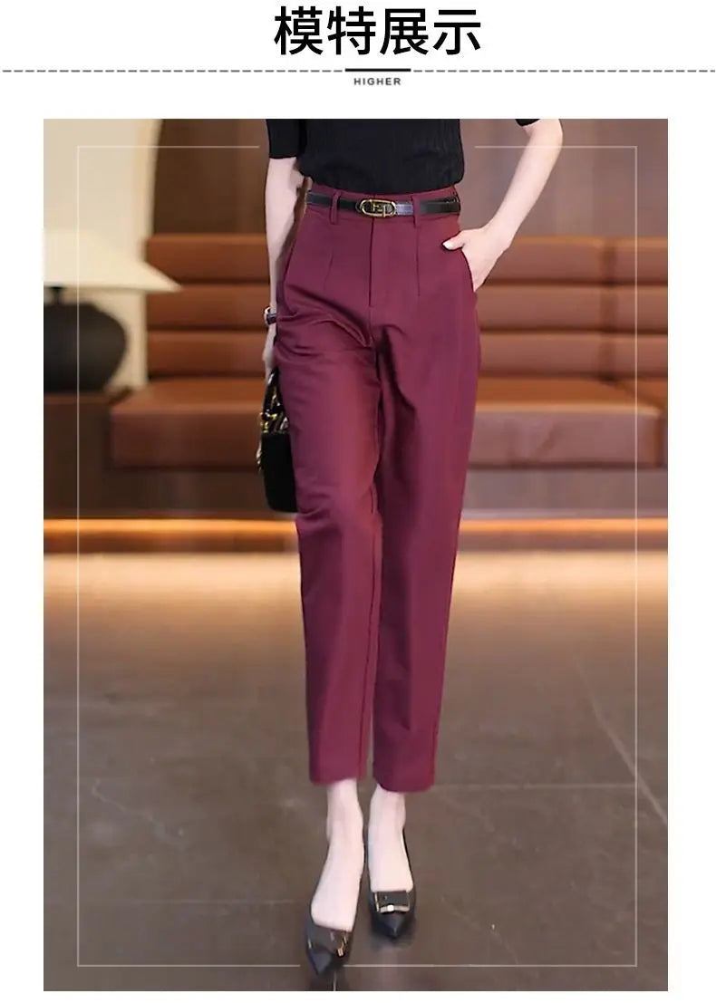 Office Lady Korean Fashion Women Suit Pants Spring Autumn Solid Slim Pencil Streetwear Casual High Waist Harem Cropped Trousers