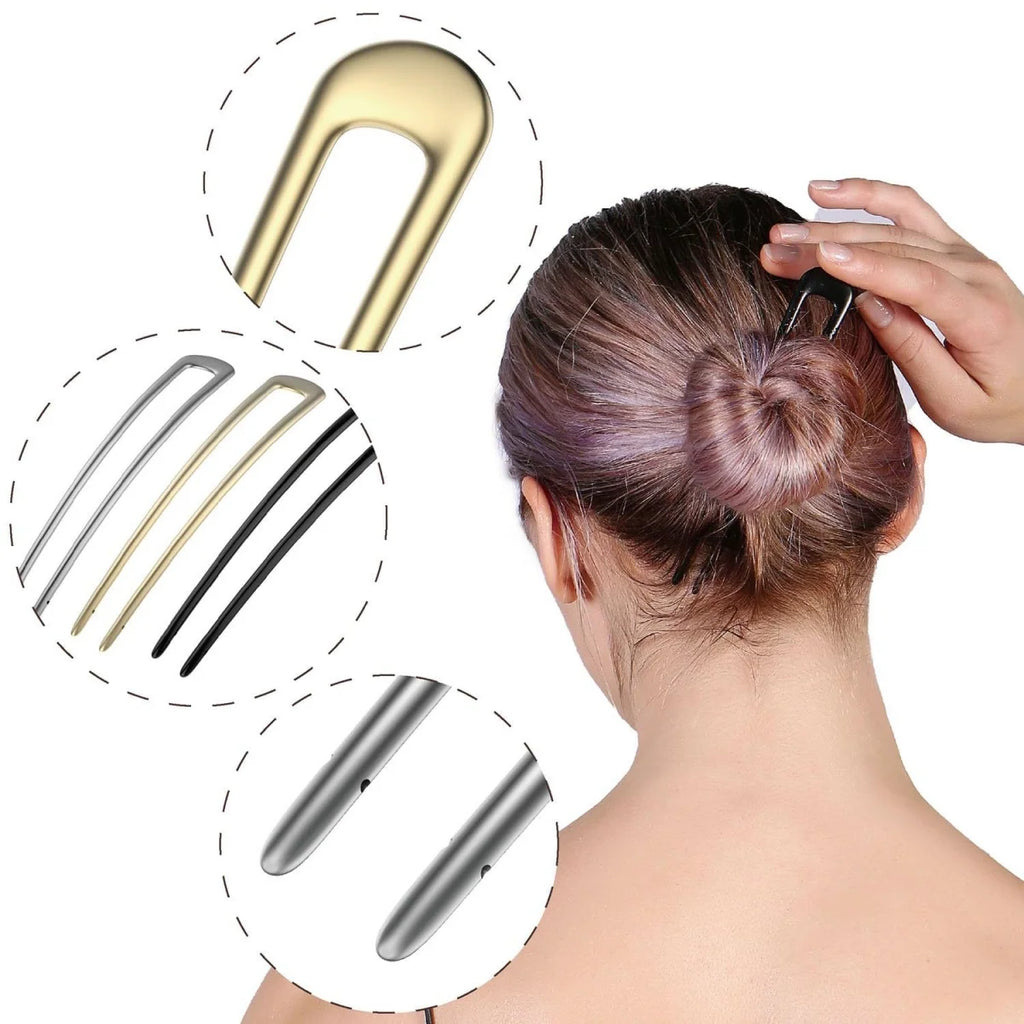 15 cm U-förmige Haargabel, elegant, gold-silberfarben, Legierung, für langes, dickes Haar, französische Haarnadel, Haarstab, Damen-Mädchen-Haaraccessoires