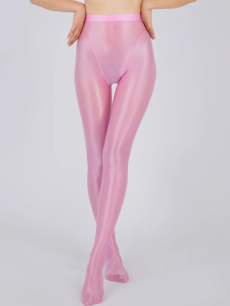 Sexy Women Thin Sheer See Through High Waist Sexy Tight Silk Shiny Pencil Pant Oil Glossy Candy Color Yoga Leggings Pants