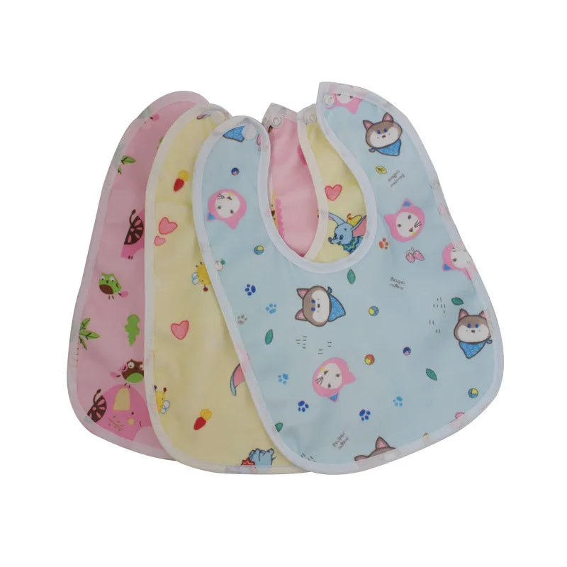 3pcs Baby Cartoon Snap Waterproof Bib Super Soft Baby Bib Newborn Crystal Velvet Saliva Towel