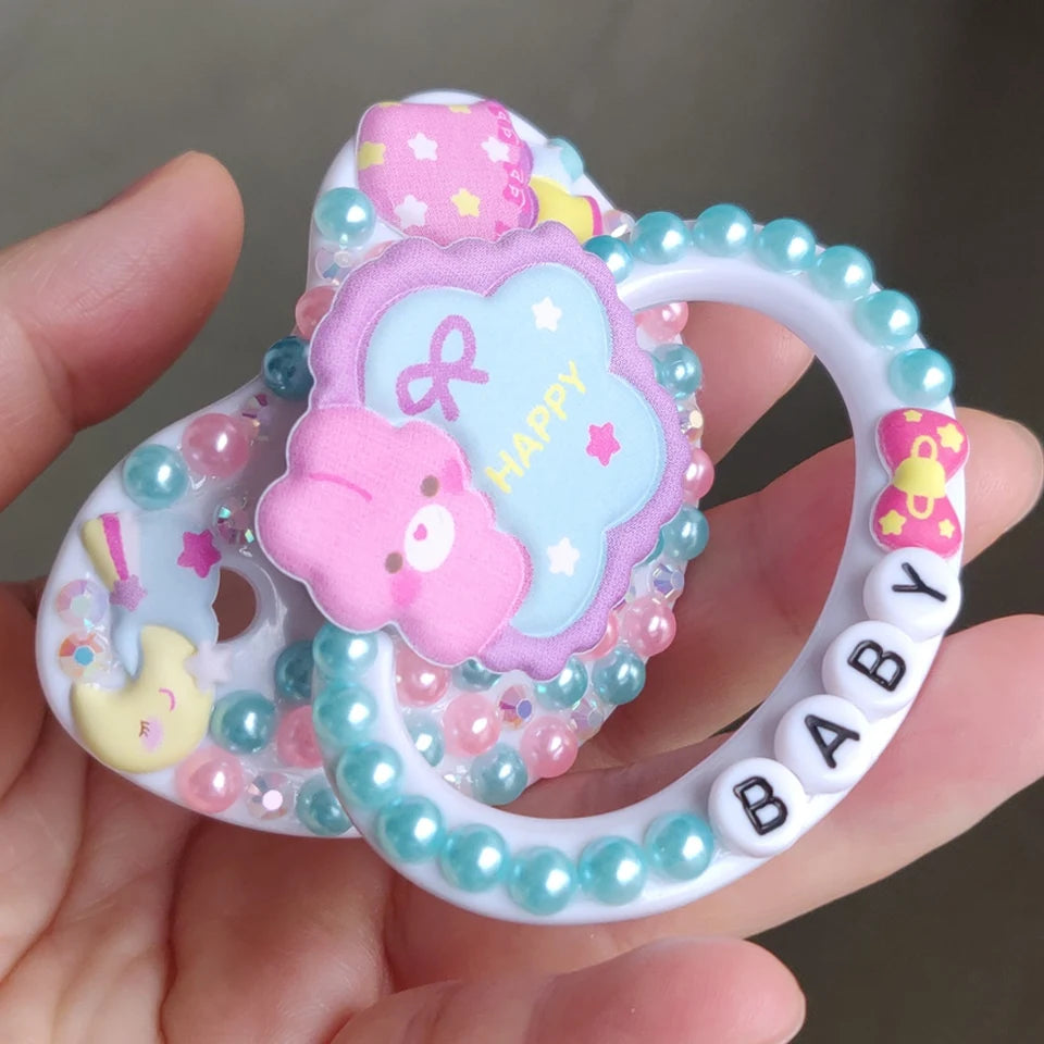 unique handmade bling white star bear adult pacifier Adult Sized Cute Gem Pacifier Dummy  Silicone Nipple pacifier
