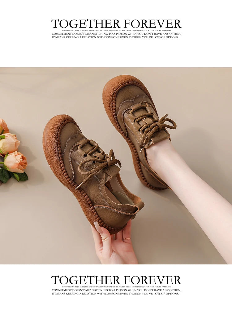 Neue handgemachte Damenschuhe aus echtem Leder, Ganzjahresschuhe, Oxfords, flache Damenschnürschuhe, gemütliche Mokassins, runde Ballerinas