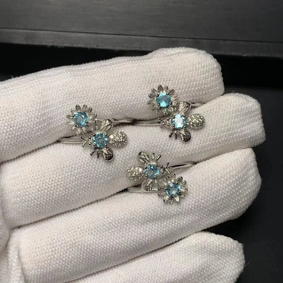 Anillo ajustable de topacio azul natural MM para mujer, joyería de regalo, venta al por mayor, de alta calidad, vintage, fino