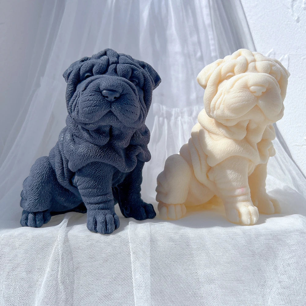 Shar Pei Dog Puppy Candle Mold Animal Puppies Soy Wax Silicone Mould Dog Lover Home Decor