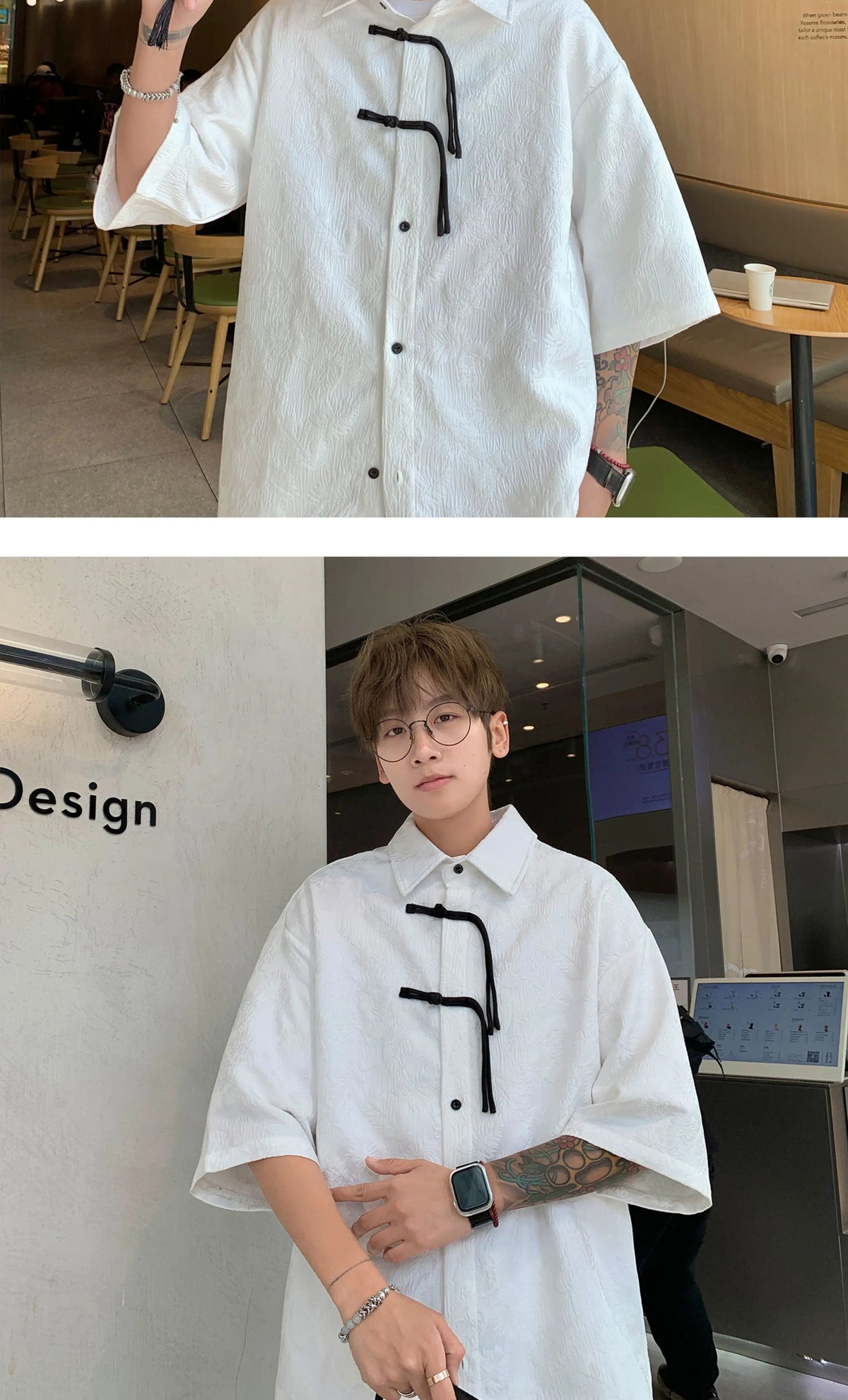 2024 Men Chinese Style Shirt Mens Tang Dress Hanfu Half-Sleeve Shirt Male Printing Kung Fu Outfit Loose Casual Tops