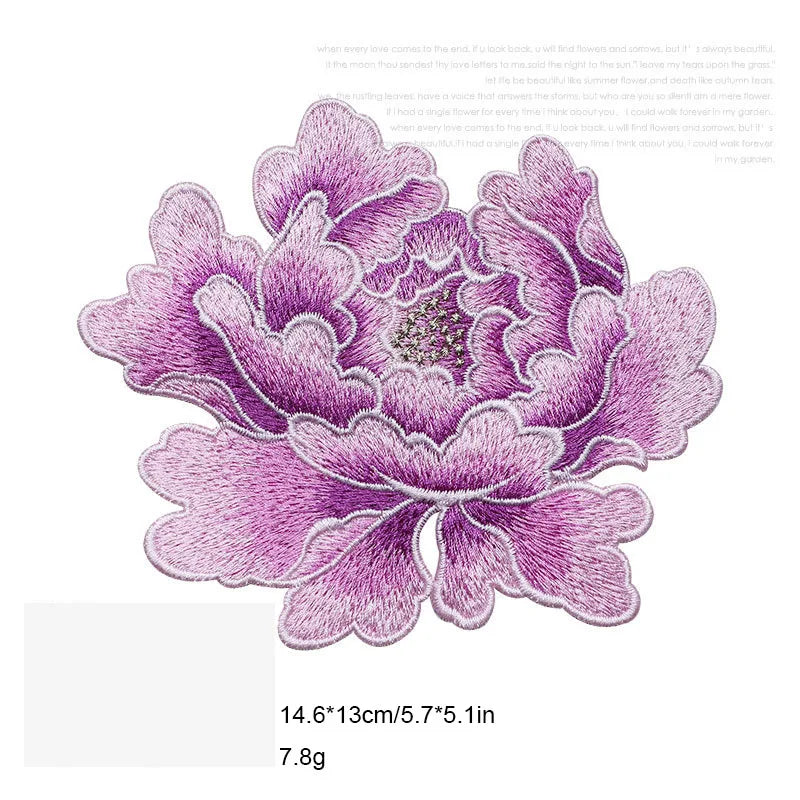 1 Piece 14.5*13cm Blue Pink Yellow Red Peony Embroidery Patch Applique Sew on Patch for Evening Dress Bag DIY Glue-free