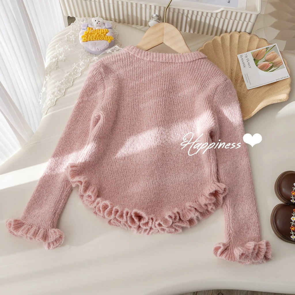 Girls Suit Korean Solid Color Sweater Knitted Spring and Autumn New Simple Straight Leg Slacks Set Baby Girl Clothes