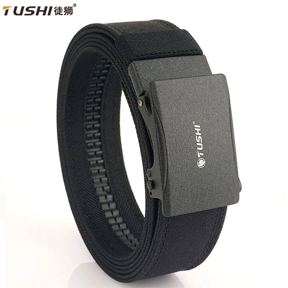 TUSHI New Stiff Tactical Belt for Men Metal Automatic Buckle Military Police Duty Belt 1100D Nylon Gun Belt Casual Girdle Male