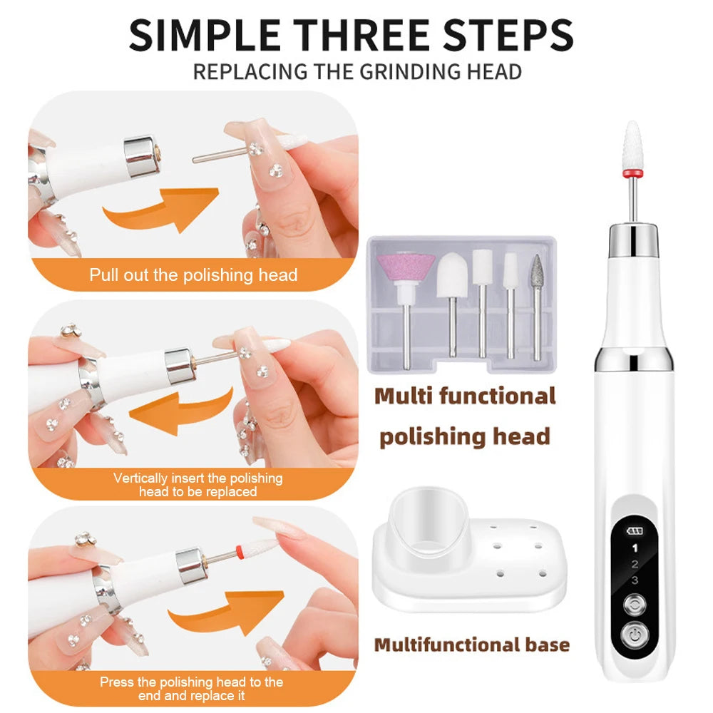Electric Nail Drill Machine Portable Mini Gel Nails Polishing Removal Tool Rechargeable Nail Drillsfor Home Manicure Salon Use