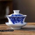 Blue and White Porcelain Gaiwan Tea Cup Large White Porcelain Ningxia Eight Treasures Tea Bowl Set Three Talents Tea Bowl Tea